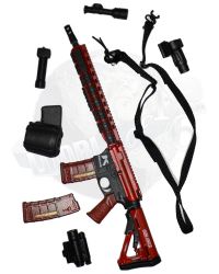 Flagset Toys End War Doomsday War Series Death Squad "K" Caesar: M4 Rifle With Drum Magazine, Extra Magazine (Red), Front Foregrip, Laser Sight & Sling