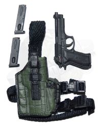Toys Soldier Beretta Pistol Handgun With Two Magazines & Molded Drop Leg Holster (OD)