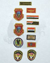 Soldier Story Iraq Special Operations Forces “ISOF”: ISOF Embroidered Patch Set Including Velcro Name, Flag (Long), Flag (Standard), CT Round, Gold Division, SF, Wing, Commando School & Unit Patches